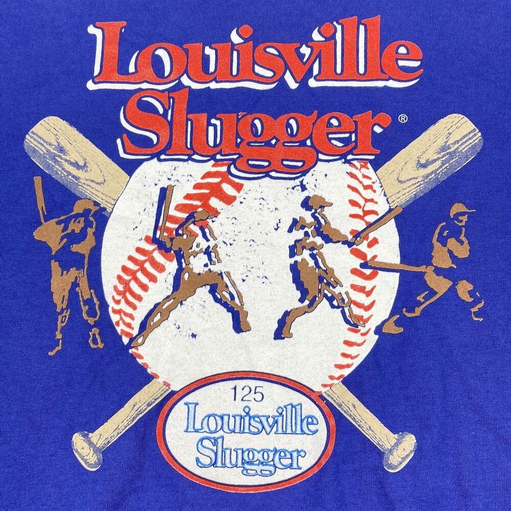Louisville Slugger T Shirt Jerzees Z RARE Vintage Blue Heavy Cotton XL Mens USA